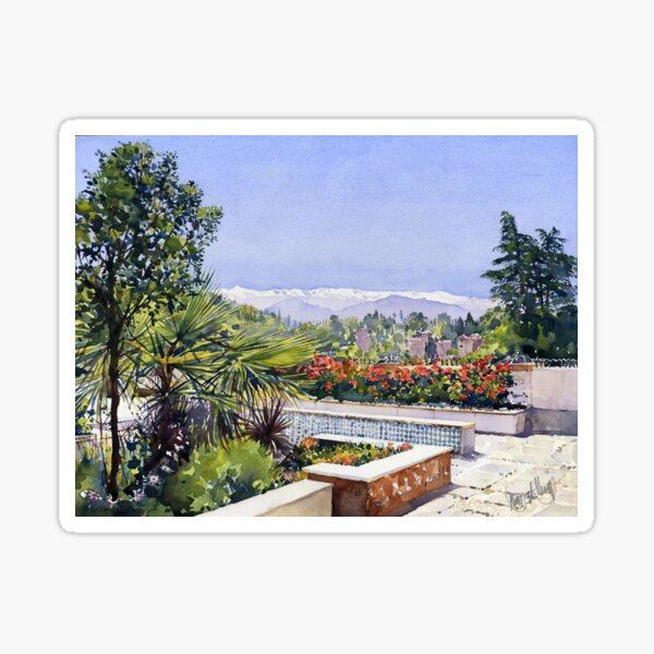 Item preview, The Sierra Nevada from the gardens of the Mosque, Granada, Spain designed and sold by Margaret Merry.