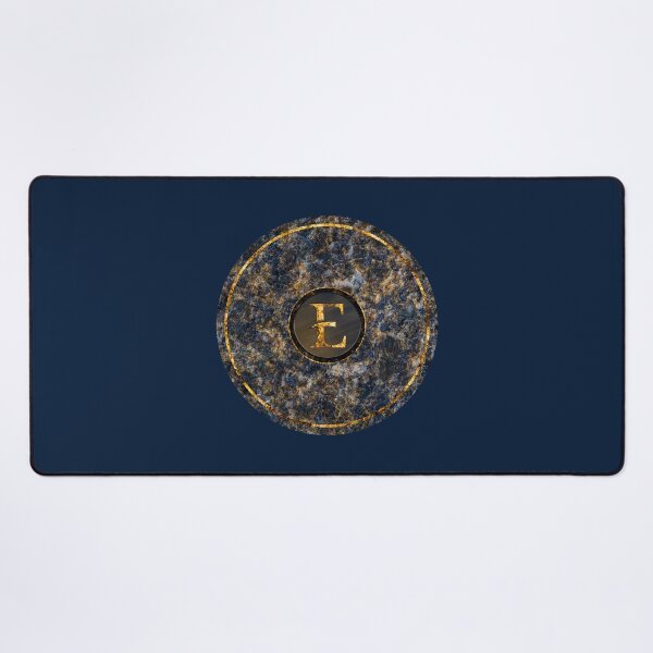 Item preview, Monogram Initial Golden Letter E Dark Blue Marble Pattern designed and sold by MintaApparel.