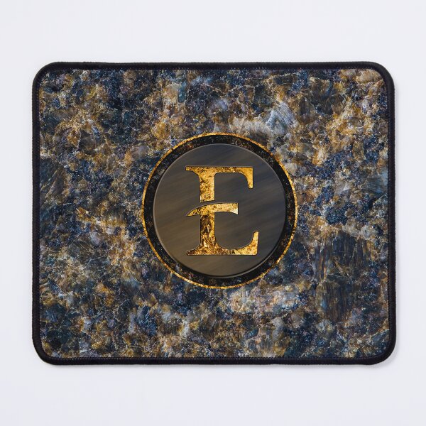 Item preview, Monogram Initial Golden Letter E Dark Blue Marble Pattern designed and sold by MintaApparel.