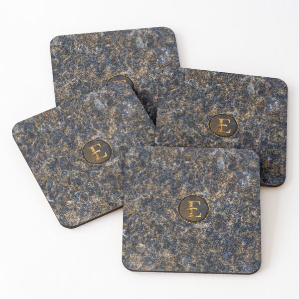 Item preview, Monogram Initial Golden Letter E Dark Blue Marble Pattern designed and sold by MintaApparel.