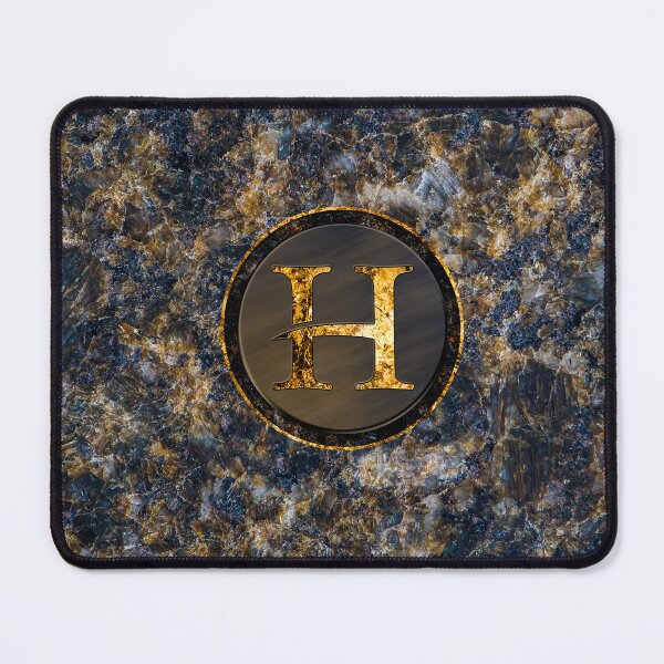 Item preview, Monogram Initial Golden Letter H Dark Blue Marble Pattern designed and sold by MintaApparel.