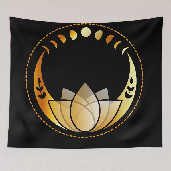 Item preview, Mystical lotus dream catcher with moons and stars in gold designed and sold by bernd49.