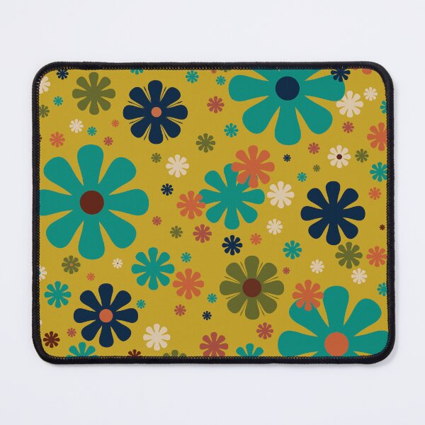 Item preview, Flowerama - Retro 60s 70s Floral Pattern in Mid Mod Turquoise Teal, Khaki Green, Orange, Beige, and Mustard designed and sold by kierkegaard.