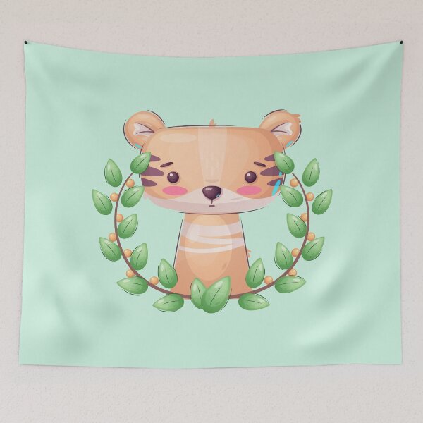 Item preview, Tiger Leaves, Cute Cartoon Child Drawing, Calm Colorful Illustration Art designed and sold by TinyBeezle.