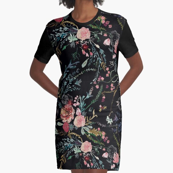 Midnight Floral Graphic T-Shirt Dress