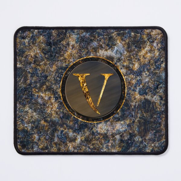 Item preview, Monogram Initial Golden Letter V Dark Blue Marble Pattern designed and sold by MintaApparel.