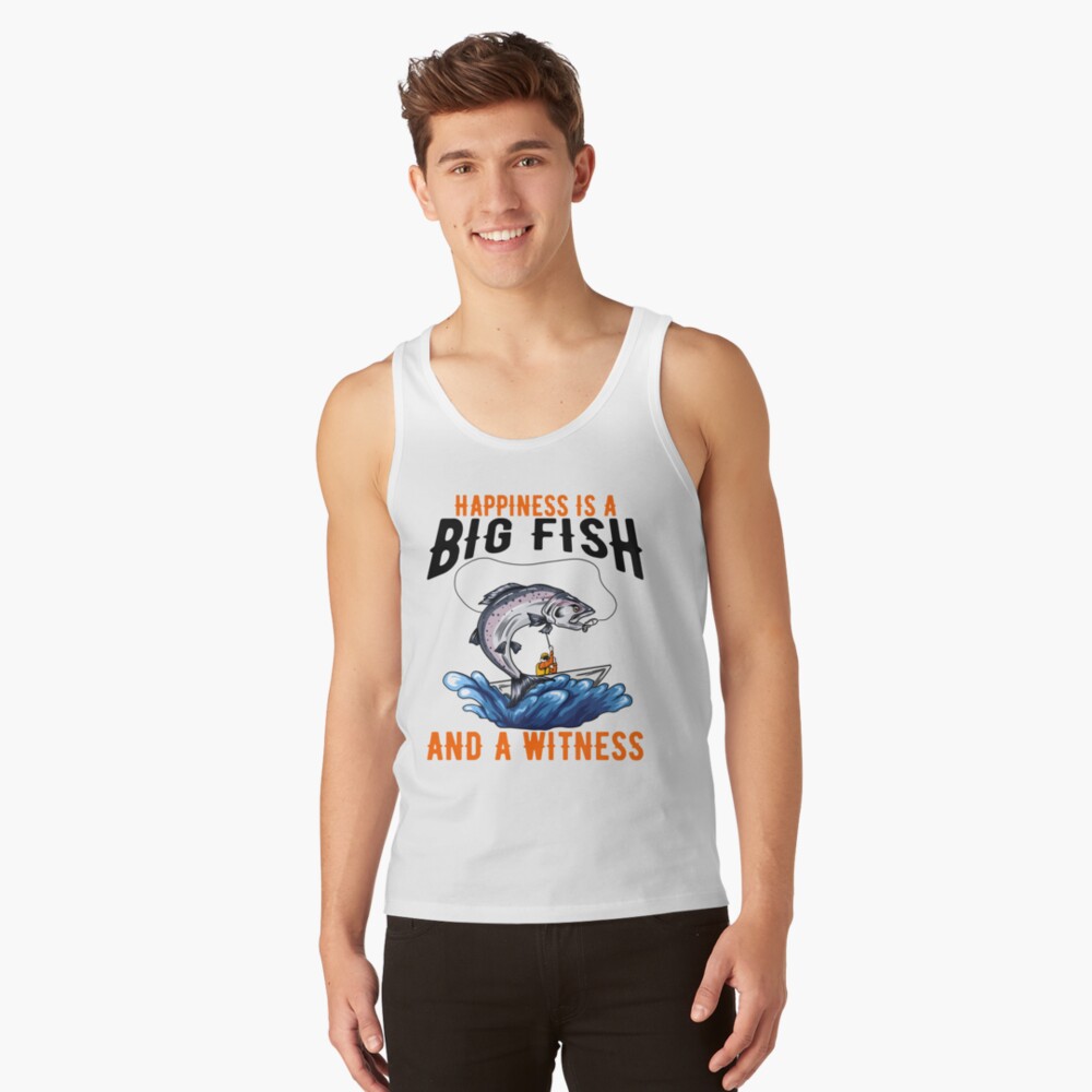  Funny Fishing Happiness is A Big Fish And A Witness Angling T- Shirt : Clothing, Shoes & Jewelry