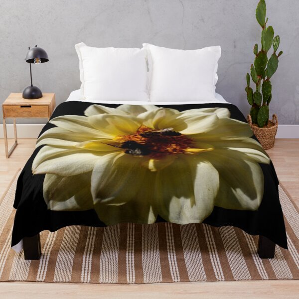 Item preview, Bees pollinating white flower head - black background designed and sold by Michaelerch.
