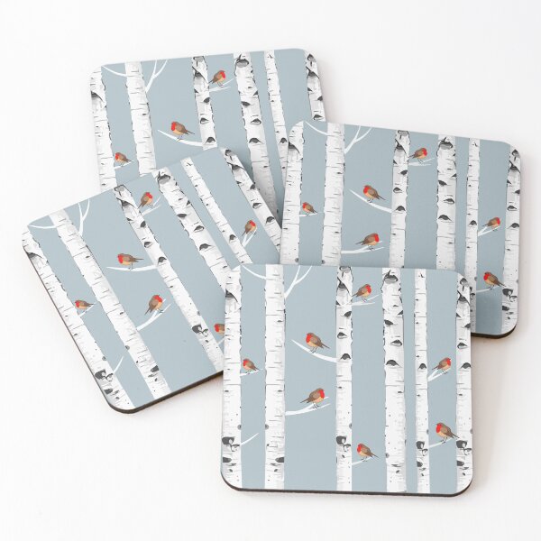 Item preview, Birch trees forest and robin bird, this is redbreast in winter forest, perfect for natura lovers designed and sold by Collagedream.