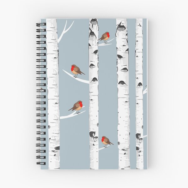 Item preview, Birch trees forest and robin bird, this is redbreast in winter forest, perfect for natura lovers designed and sold by Collagedream.