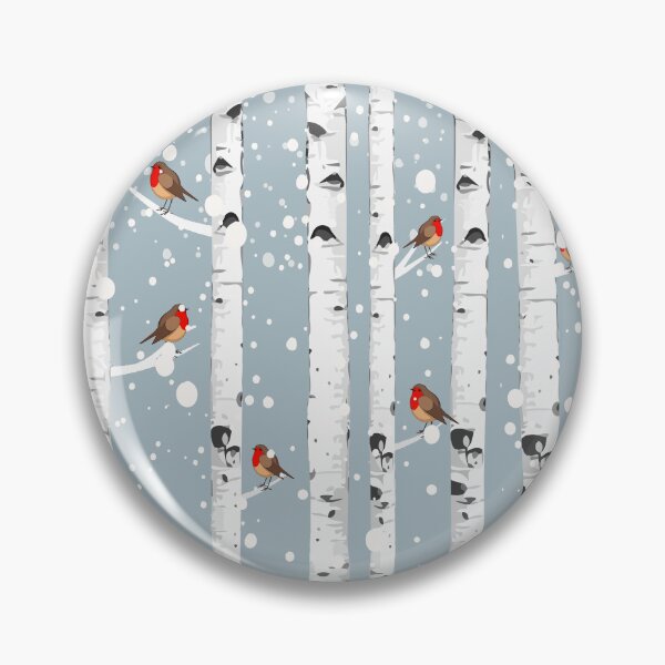 Item preview, Birch trees forest and robin bird, this is redbreast in winter forest, perfect for natura lovers designed and sold by Collagedream.