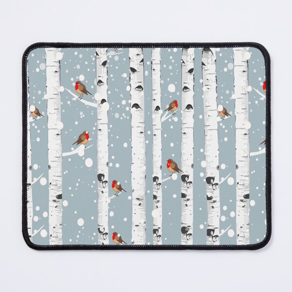 Item preview, Birch trees forest and robin bird, this is redbreast in winter forest, perfect for natura lovers designed and sold by Collagedream.