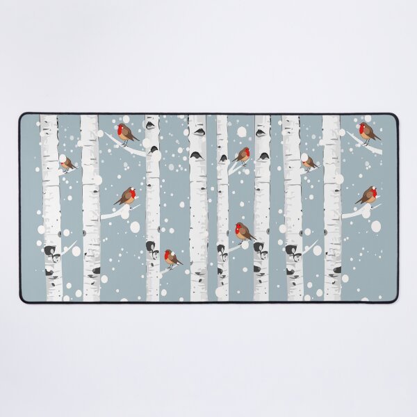 Item preview, Birch trees forest and robin bird, this is redbreast in winter forest, perfect for natura lovers designed and sold by Collagedream.