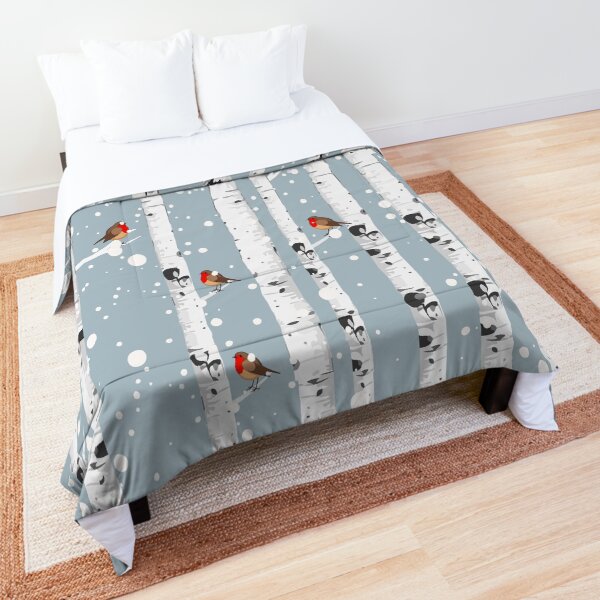 Item preview, Birch trees forest and robin bird, this is redbreast in winter forest, perfect for natura lovers designed and sold by Collagedream.