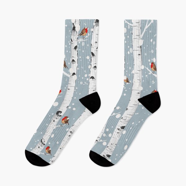 Item preview, Birch trees forest and robin bird, this is redbreast in winter forest, perfect for natura lovers designed and sold by Collagedream.