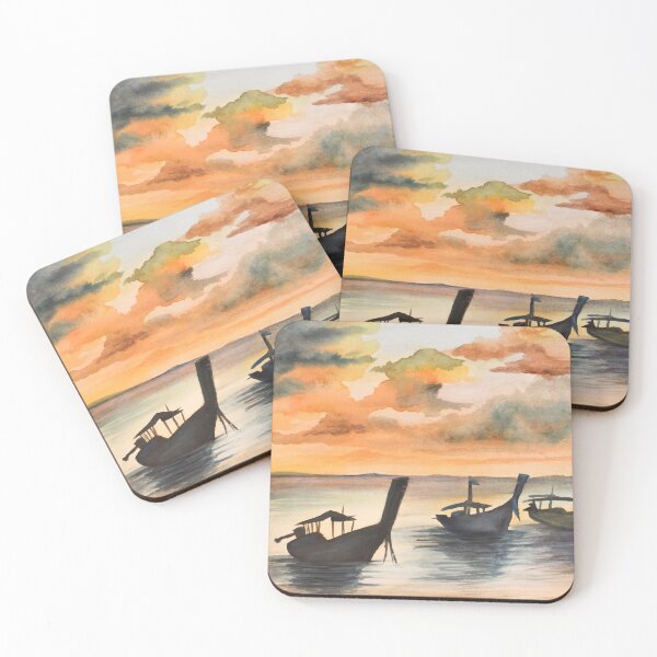 Item preview, Fishing boats at a calm sunset designed and sold by miliishayart.