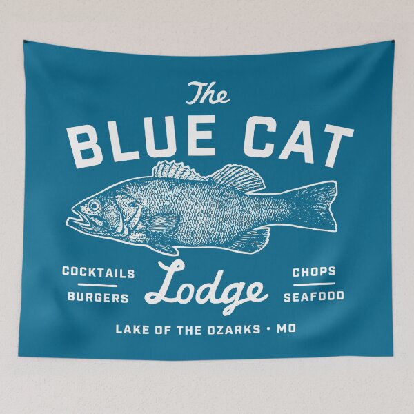 Item preview, Ozark Blue Cat Lodge Fish in White designed and sold by lorenklein.