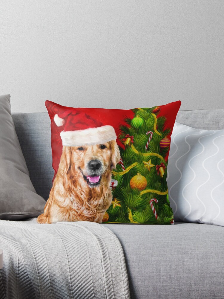 Golden Retriever Dog in a Santa Hat Christmas Tree Pillow for Sale by Doreen Erhardt Redbubble