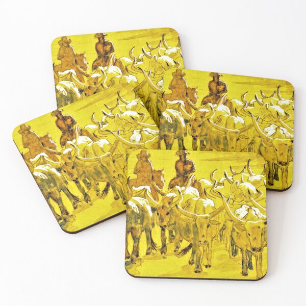 Artikelvorschau, Zwei Cowboys auf Pferden hüten ihr Vieh bei Sonnenuntergang entworfen und verkauft von DonSylvester.