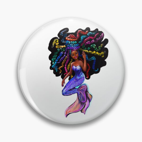 Item preview, African American mermaid with flowing rainbow braids , brown eyes curly Afro hair and caramel brown skin designed and sold by Artonmytee.