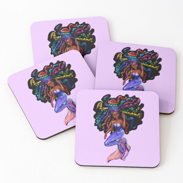 Item preview, African American mermaid with flowing rainbow braids , brown eyes curly Afro hair and caramel brown skin designed and sold by Artonmytee.