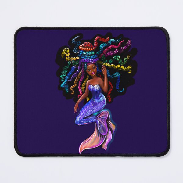 Item preview, African American mermaid with flowing rainbow braids , brown eyes curly Afro hair and caramel brown skin designed and sold by Artonmytee.