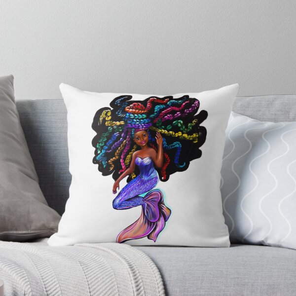 Item preview, African American mermaid with flowing rainbow braids , brown eyes curly Afro hair and caramel brown skin designed and sold by Artonmytee.