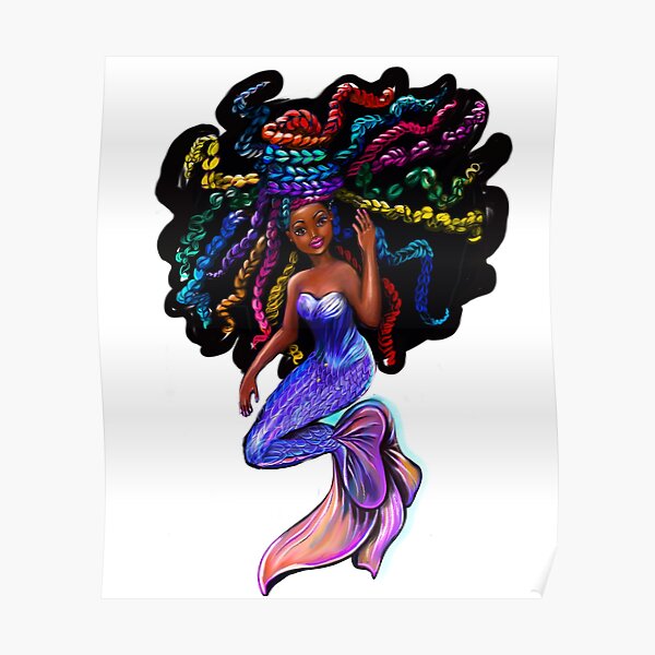 Curls African American Mermaid  print from Original Painting By Grimshaw black 