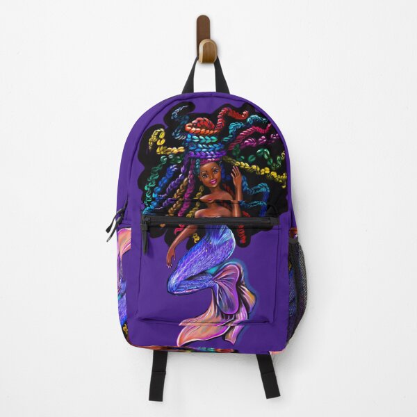 Item preview, African American mermaid with flowing rainbow braids , brown eyes curly Afro hair and caramel brown skin designed and sold by Artonmytee.