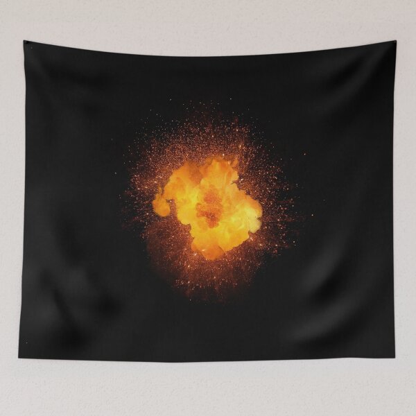 Item preview, Realistic fiery explosion, orange color with sparks isolated on black background designed and sold by Lukasz Szczepanski.