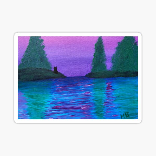 Black cat watching a purple sunset Sticker