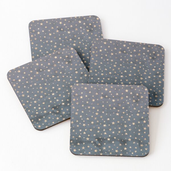 Starry Midnight Sky: Golden Stars on Pastel Pink and Blue Ombre Watercolour Background Coasters (Set of 4)