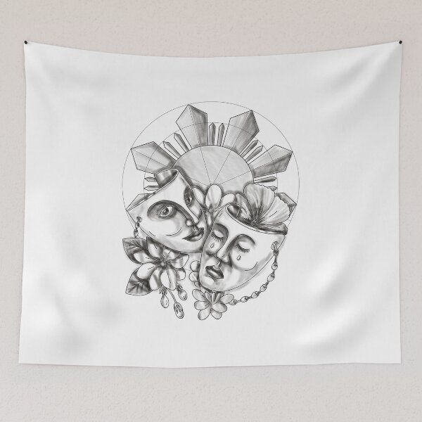 Item preview, Drama Mask Hibiscus Sampaguita Flower Philippine Sun Tattoo designed and sold by patrimonio.