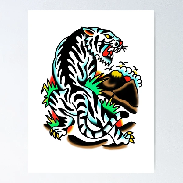 Vintage tiger tattoo flash