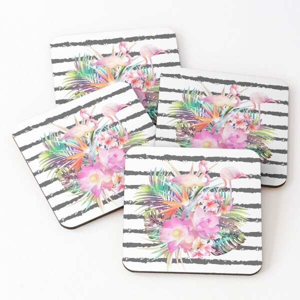 Item preview, Tropical floral leaves and flamingos stripes designed and sold by InovArtS.