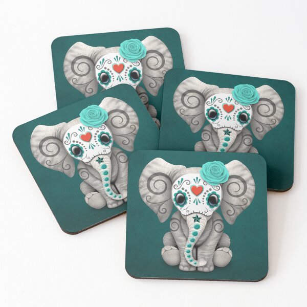 Item preview, Teal Blue Day of the Dead Sugar Skull Baby Elephant designed and sold by JeffBartels.