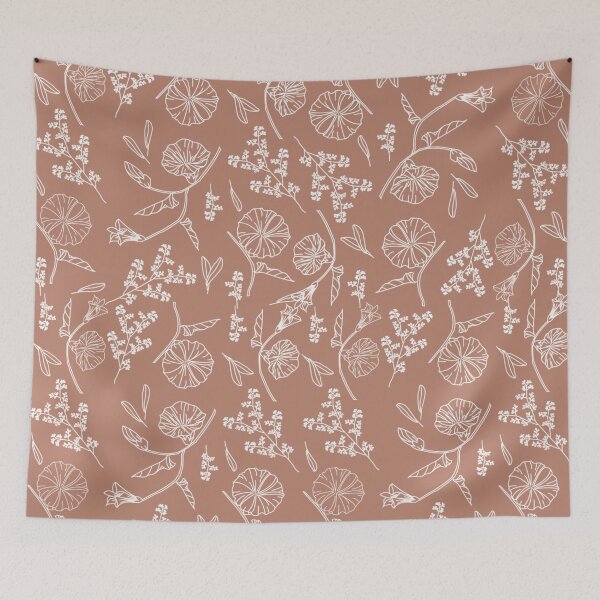 Item preview, Minimal Terracotta Tile Red Rosewood Floral Drawing Pattern, Boho Ornamental, Floral Graphic designed and sold by Olverh Design Studio.