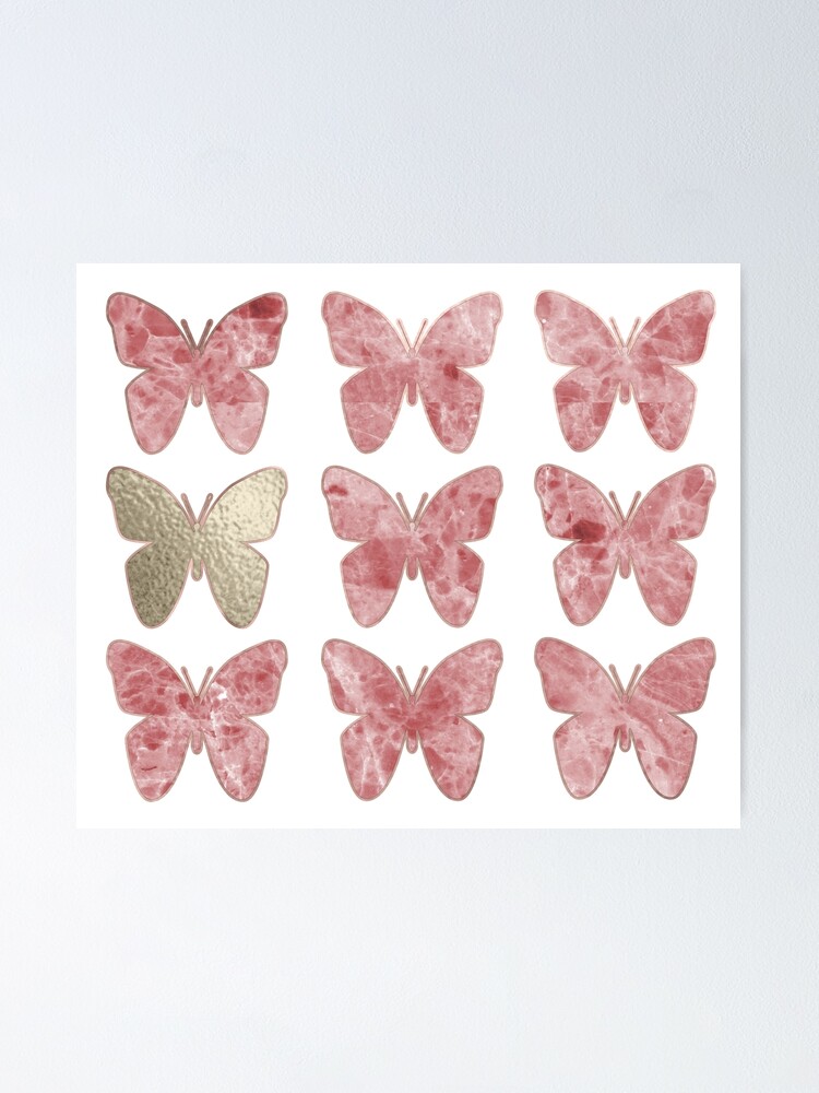Póster «Mariposas rosadas de color rosa dorado» de marbleco | Redbubble