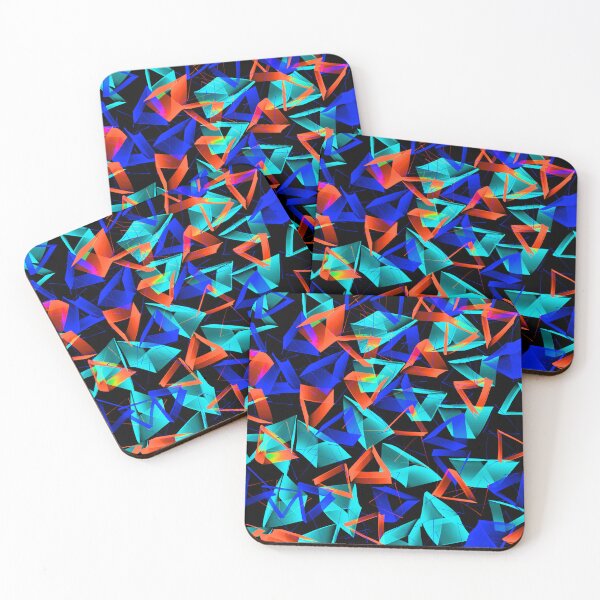 Item preview, 3D Blue Aqua and Orange Triangles on Black Abstract designed and sold by Karen Simon.