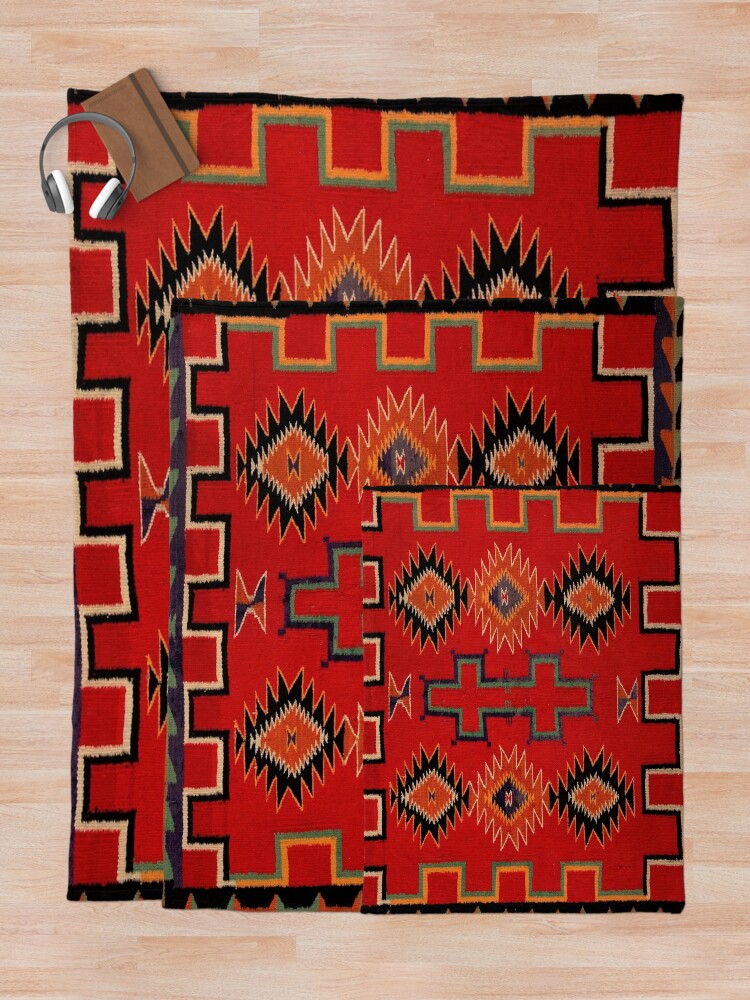 Alternate view of 1890 NAVAJO SADDLE BLANKET - SCAN OF ORIGINAL - AUTHENTIC ORIGINAL COLORS FADING SLIGHTLY RESTORED FOR MORE FRESHLY MADE LOOK Throw Blanket