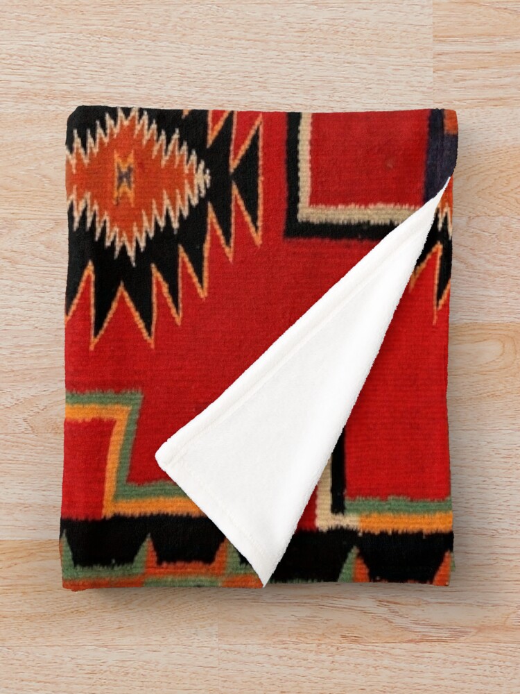 Alternate view of 1890 NAVAJO SADDLE BLANKET - SCAN OF ORIGINAL - AUTHENTIC ORIGINAL COLORS FADING SLIGHTLY RESTORED FOR MORE FRESHLY MADE LOOK Throw Blanket