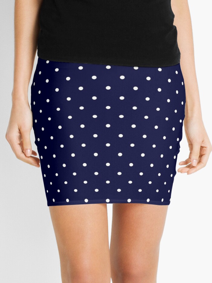 navy blue skirt with white polka dots