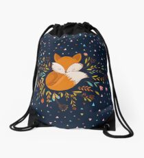 Cute Fox Flowers and Triangles Drawstring Bag