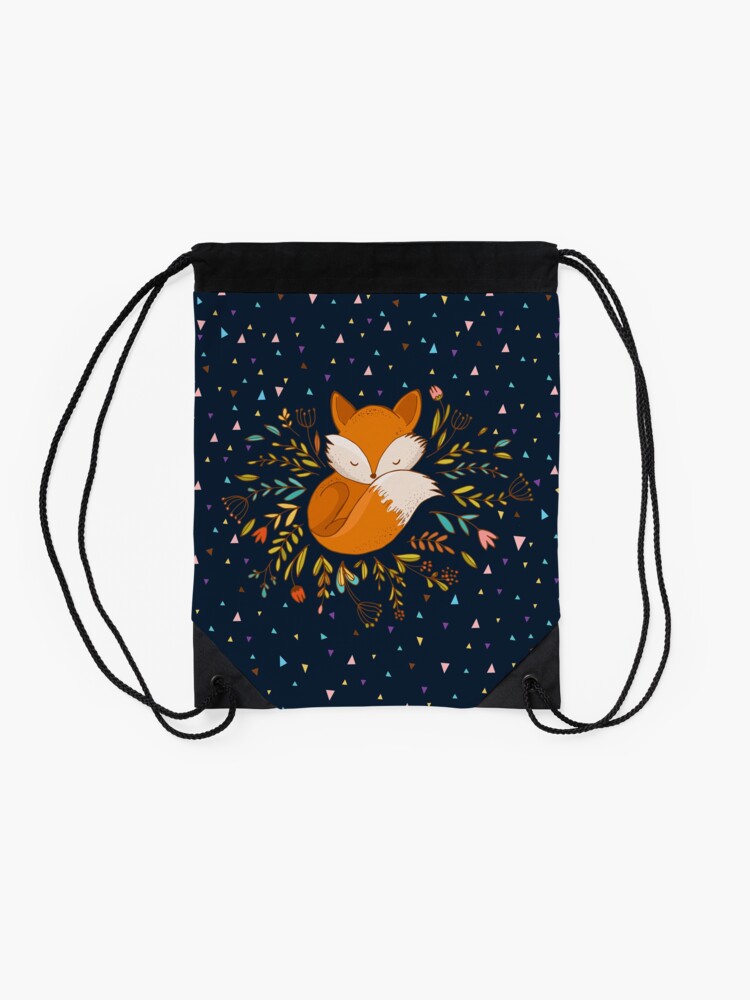 Alternate view of Cute Fox Flowers and Triangles Drawstring Bag