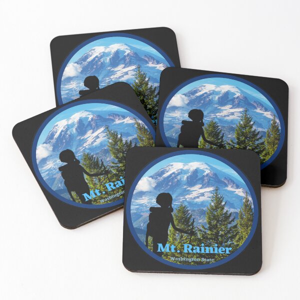 Item preview, Mt. Rainier in Washington State.  Circle round shape with female hiker. designed and sold by Kona Linda.