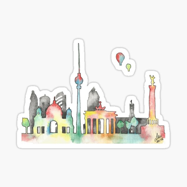Berlin skyline in colorful watercolors Sticker