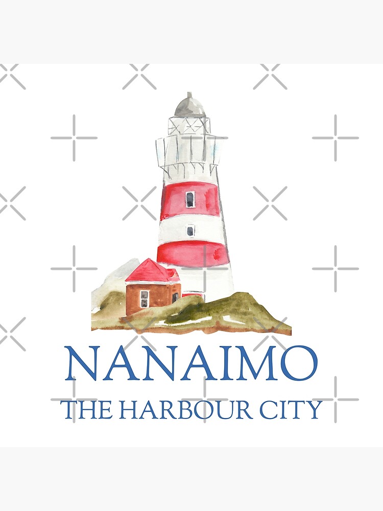 "Nanaimo the harbour city with hand drawn watercolor lighthouse