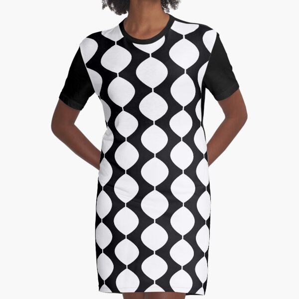 Mid Century Modern Retro 60s Waves Pattern  (White) Graphic T-Shirt Dress