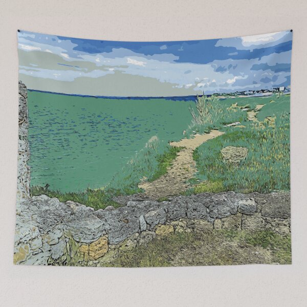 Item preview, The ruins of an old fortress on the seashore, color art designed and sold by artdragongift 15.