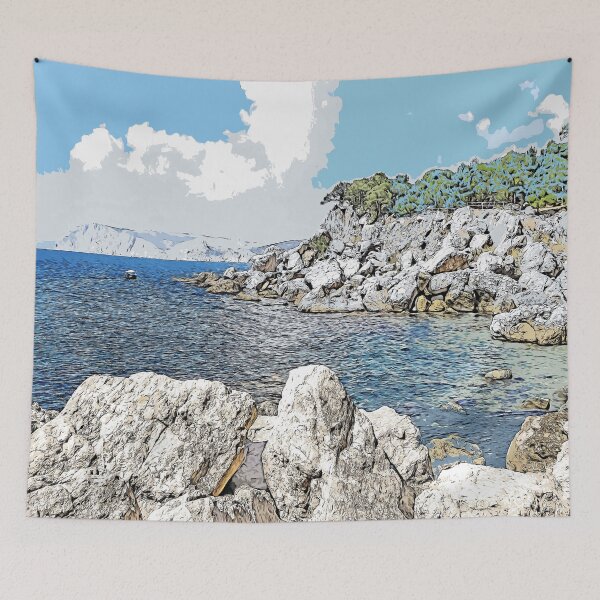Item preview, Sea mountain landscape, color art designed and sold by artdragongift 15.